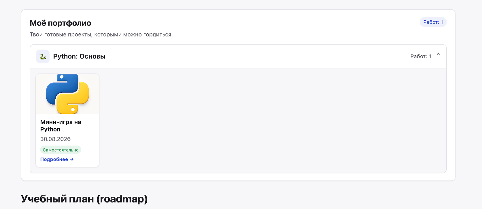Личный кабинет Logicum: портфолио ученика и учебный roadmap