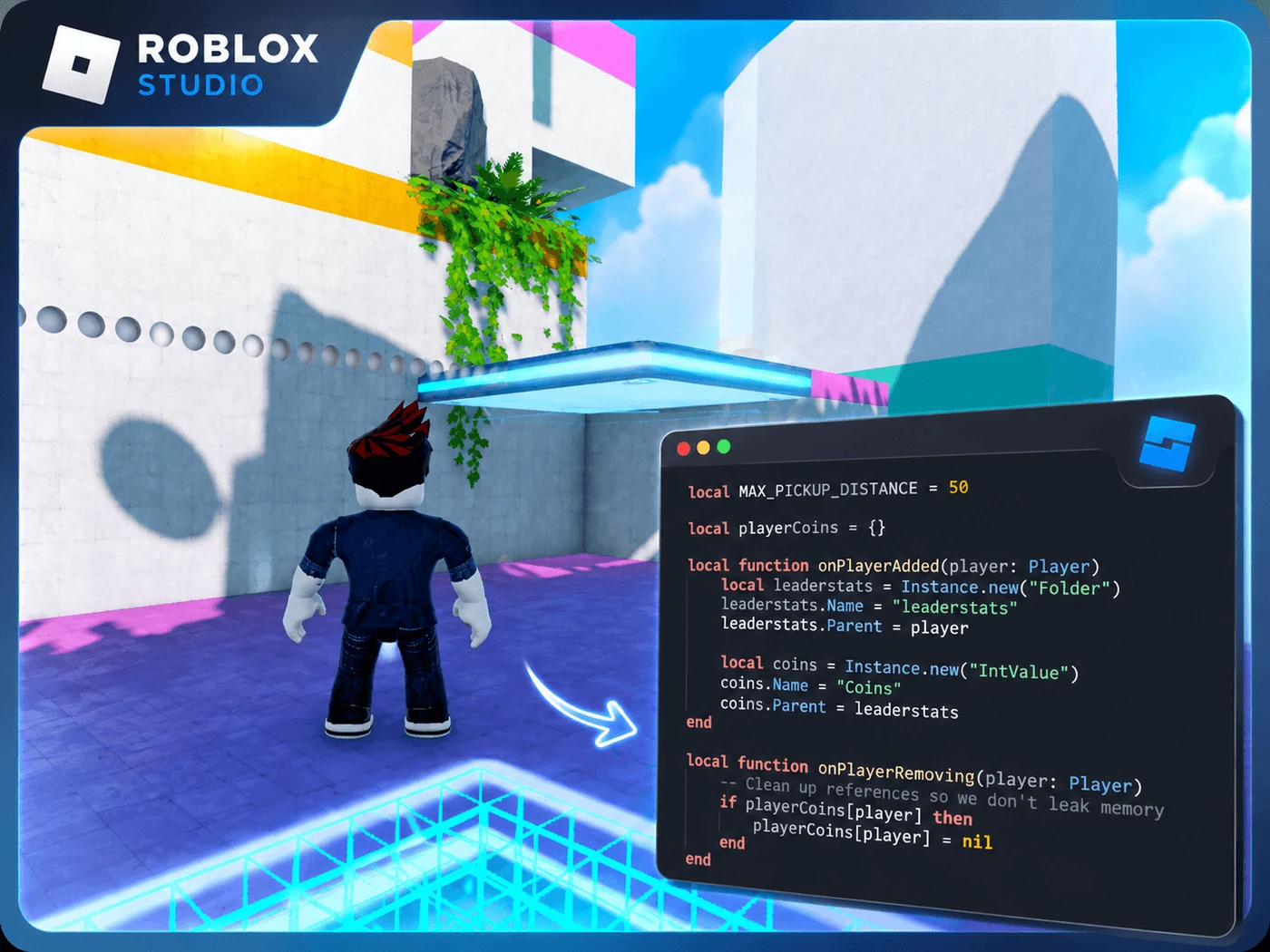 Проект в Roblox Studio с игровым миром и Luau-кодом